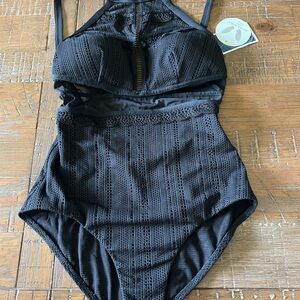 Stylish mesh Black Womens One Piece Swimsuit
